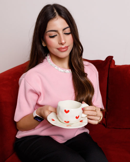 Mug with Saucer hearts - 300 ml