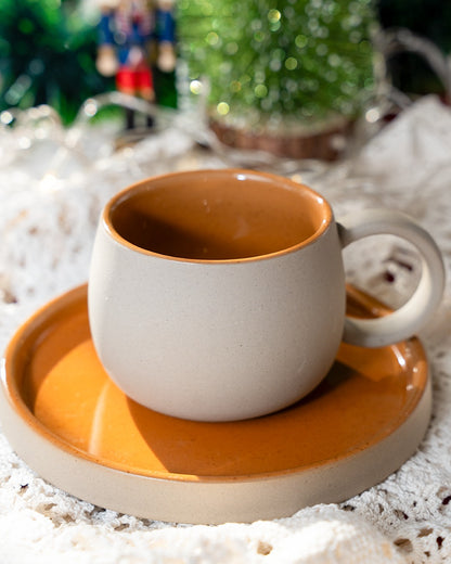 Sand coffee mug with saucer